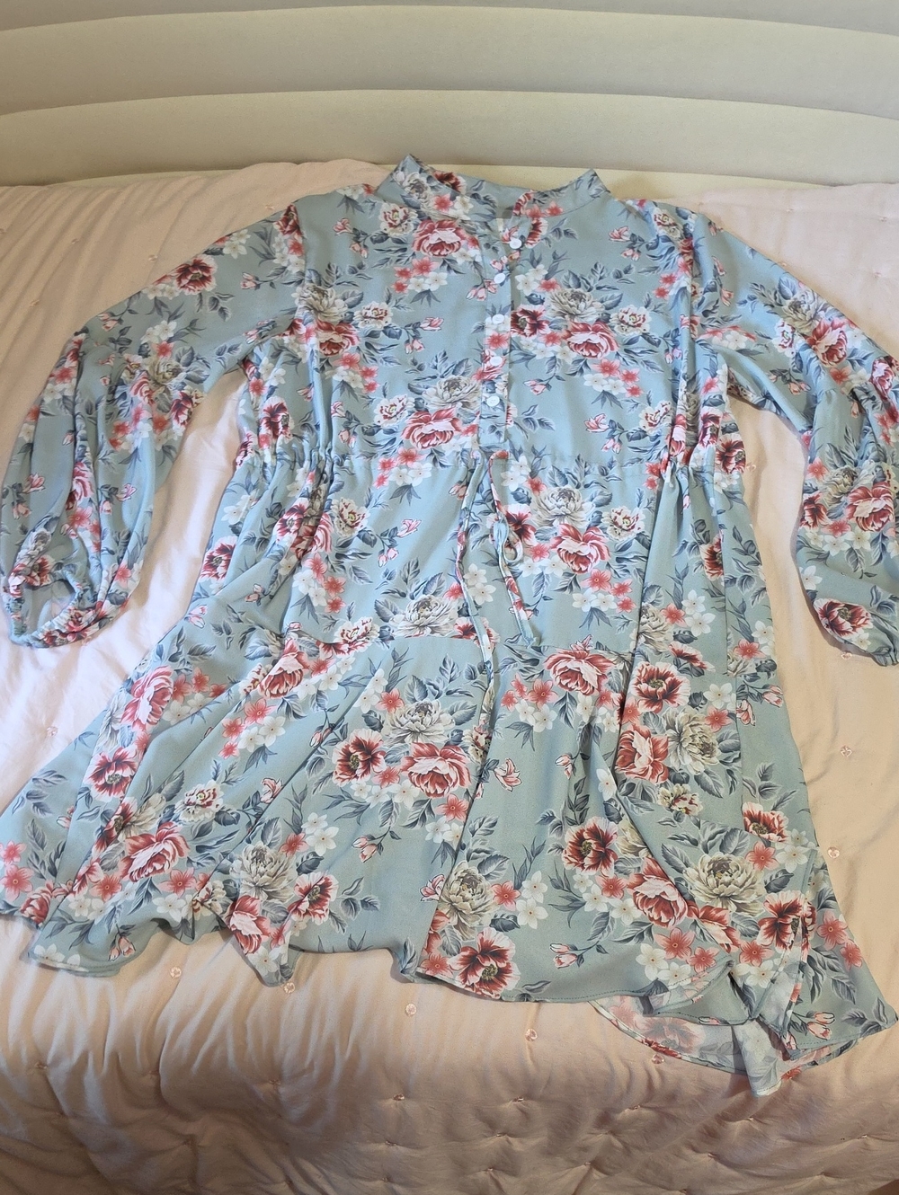 Panache Light Blue Floral Tie-Waist Tunic
